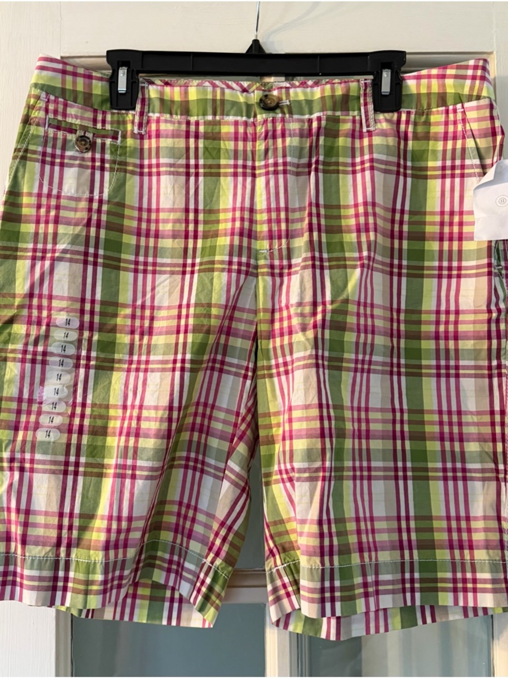 Liz Claiborne Pink and Green Plaid Bermuda Shorts